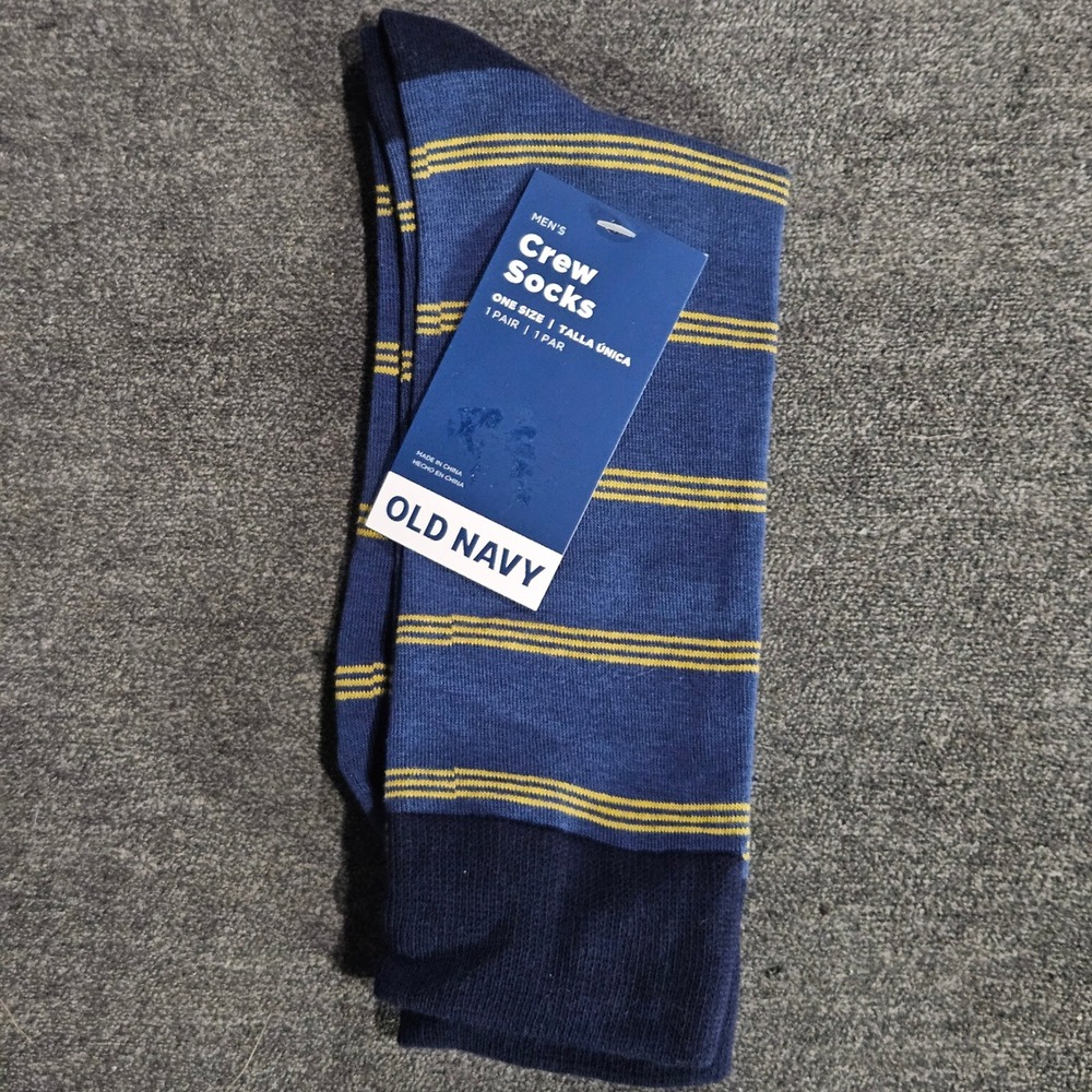 Old Navy Mens Crew Socks Blue Yellow Striped One Size New With Tags